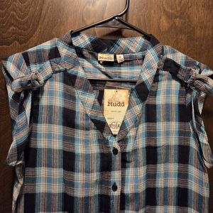 Mudd Blue & Black Plaid Romper NWT